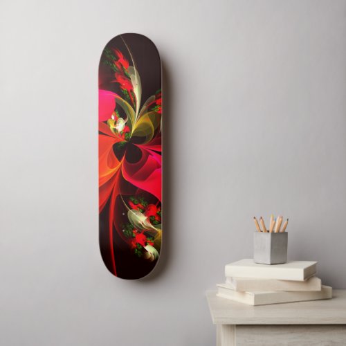 Red Green Floral Modern Abstract Art Pattern 02 Skateboard