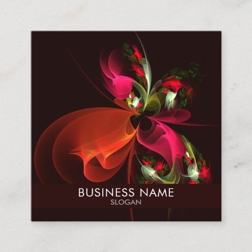 Red Green Floral Modern Abstract Art Pattern 02 Square Business Card