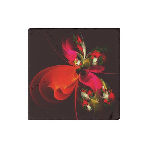 Red Green Floral Modern Abstract Art Pattern 02 Stone Magnet