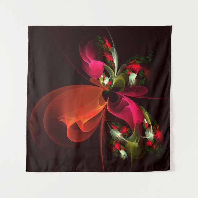 Red Green Floral Modern Abstract Art Pattern #02 Tapestry (Front)
