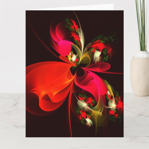 Red Green Floral Modern Abstract Art Pattern 02 Thank You Card