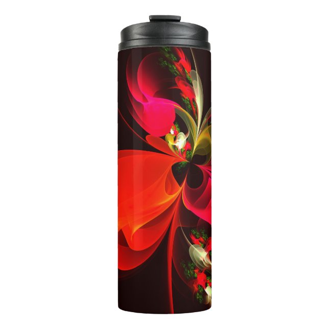 Red Green Floral Modern Abstract Art Pattern #02 Thermal Tumbler (Front)