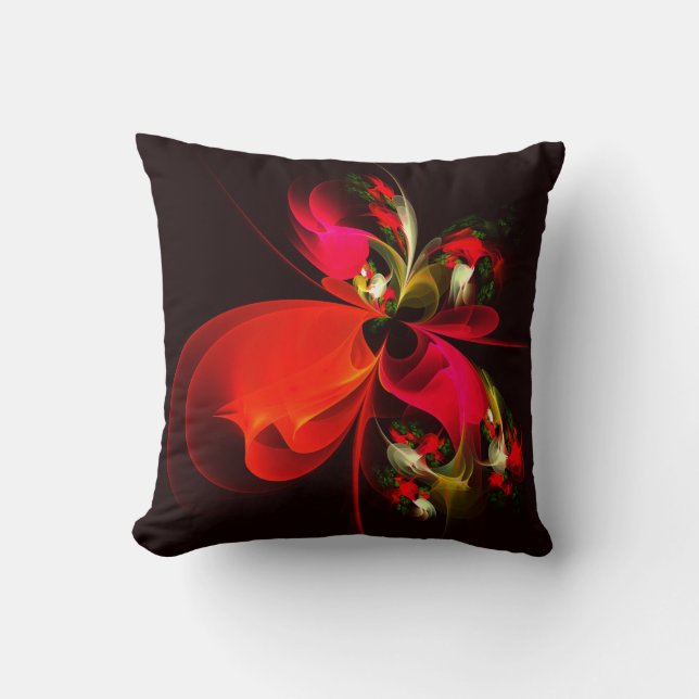 Red Green Floral Modern Abstract Art Pattern #02 Throw Pillow (Front)