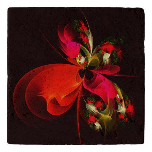 Red Green Floral Modern Abstract Art Pattern 02 Trivet