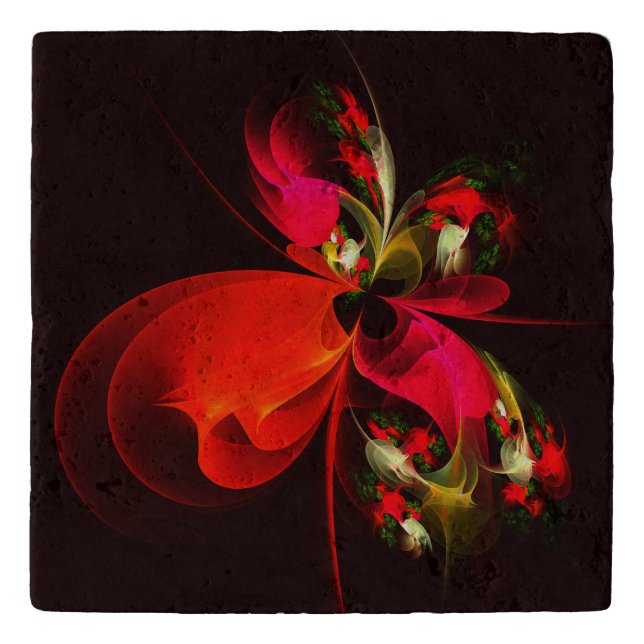 Red Green Floral Modern Abstract Art Pattern #02 Trivet (Front)