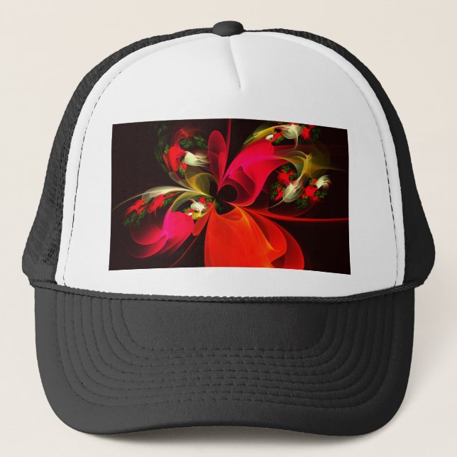 Red Green Floral Modern Abstract Art Pattern #02 Trucker Hat (Front)