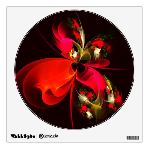 Red Green Floral Modern Abstract Art Pattern 02 Wall Decal