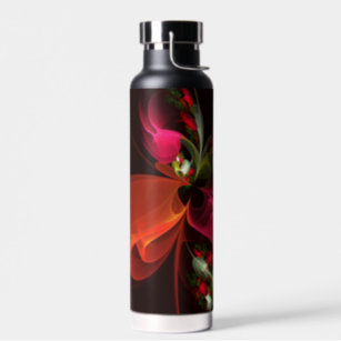 Red Green Floral Modern Abstract Art Pattern #02 Water Bottle