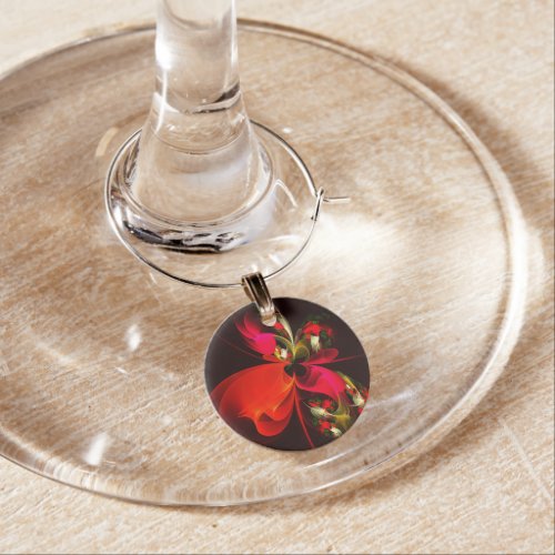 Red Green Floral Modern Abstract Art Pattern 02 Wine Charm