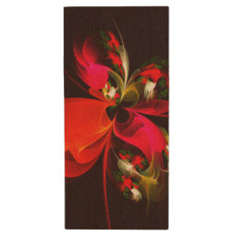 Red Green Floral Modern Abstract Art Pattern #02 Wood Flash Drive
