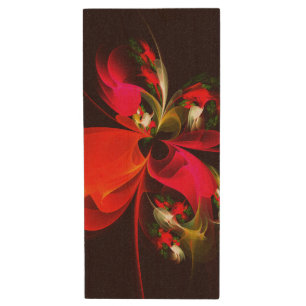 Red Green Floral Modern Abstract Art Pattern #02 Wood Flash Drive