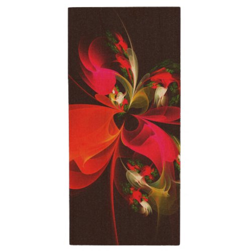 Red Green Floral Modern Abstract Art Pattern 02 Wood Flash Drive