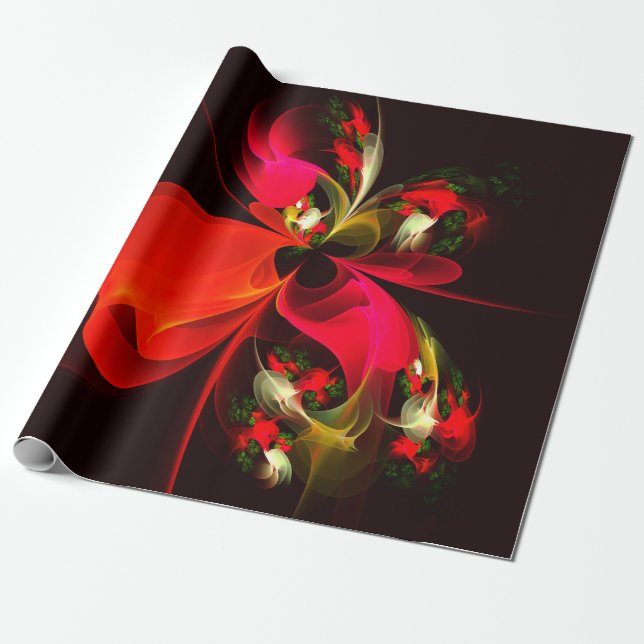 Red Green Floral Modern Abstract Art Pattern #02 Wrapping Paper (Unrolled)