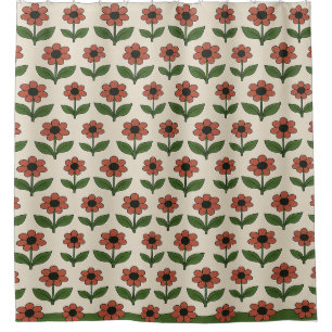 Red & Green Floral Pattern Shower Curtain
