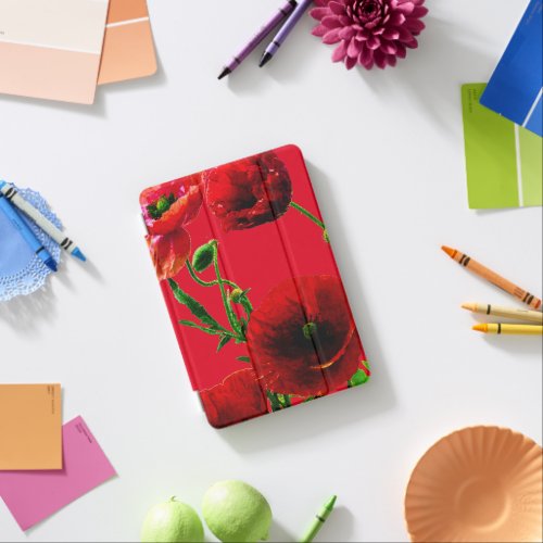 Red Green Floral Poppy Flowers Summer Garden iPad Mini Cover