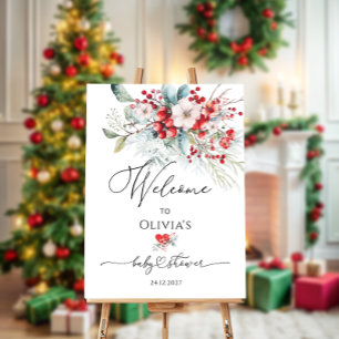 Red Green Floral Winter Baby Shower Welcome Foam Board