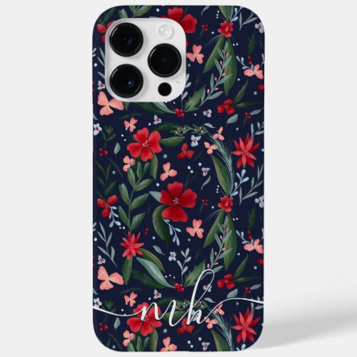 Red green floral wreath pattern winter monogram Case_Mate iPhone 14 pro max case