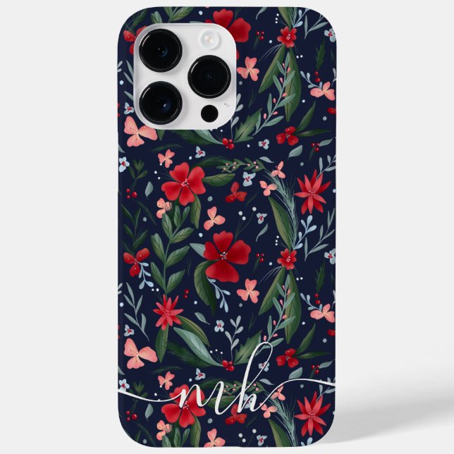 Red green floral wreath pattern winter monogram Case-Mate iPhone case (Back)