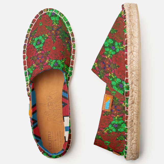 Red & Green Flowers Kaleidoscope Pattern Espadrilles (Side)