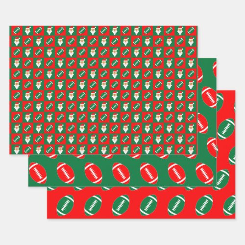 Red  Green Football  Santa Matching Christmas Wrapping Paper Sheets