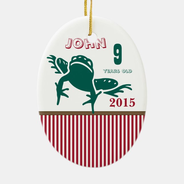 Red & Green Frog Stripe Photo Ornament (Back)