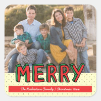 Red Green Fun Colorful Blocks Merry Holiday Square Sticker