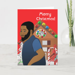 Red, Green Funny Christmas Holiday Card Black Male