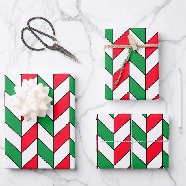Red Green Geometric Pattern Wrapping Paper Sheets (Front)