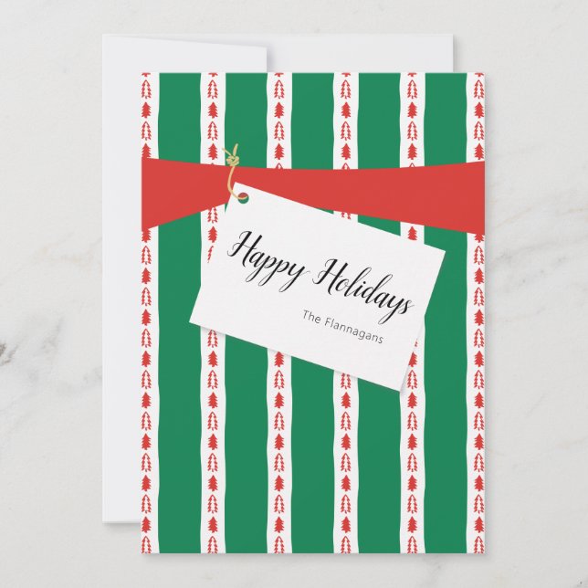 Red Green Gift Wrapping  2 Photo Holiday Card (Front)