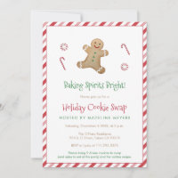 Red & Green Gingerbread Holidays Cookie Swap Part Invitation