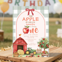 Red Green Gingham Apple Watercolor first birthday