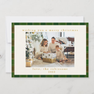 Red Green Gingham Plaid Custom Photo Christmas  Holiday Card