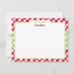 Red Green Gingham Preppy Christmas Stationery Note Card