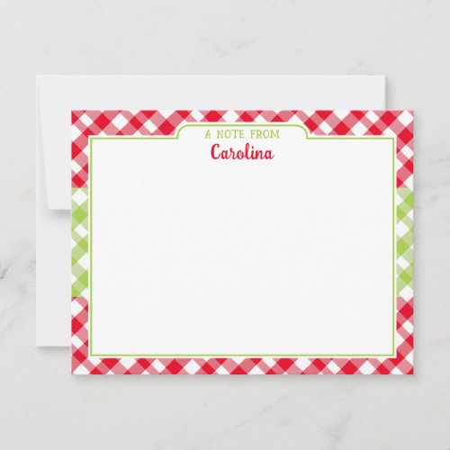 Red Green Gingham Preppy Christmas Stationery Note Card