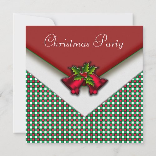 Red Green Gingham Red Bells Holly Christmas Party Personalized Announcements
