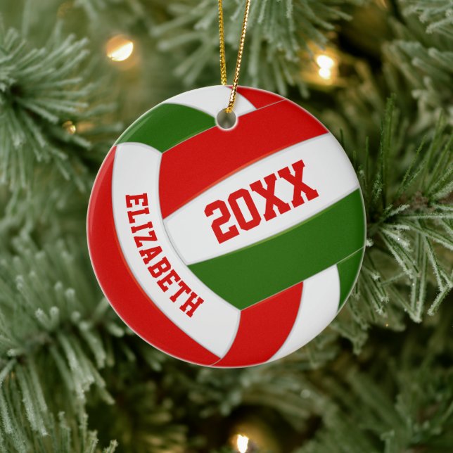red green girls boys festive volleyball ceramic ornament (Tree)