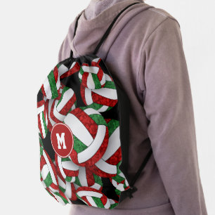 red green girls school team colors volleyballs drawstring bag