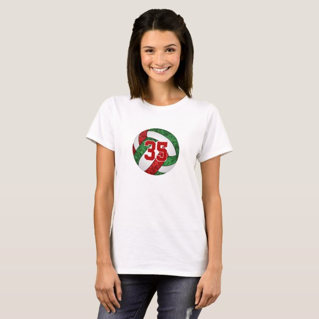 Red green girls volleyball team colors custom T-Shirt (Front Full)