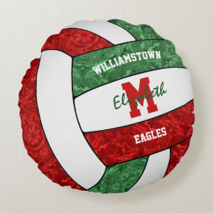 Red green girls volleyball team spirit round pillow