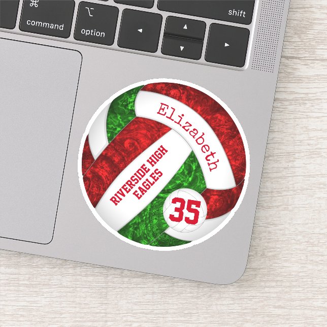 red green girly volleyball team colors sticker (Detail)