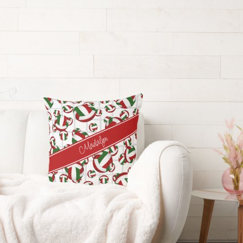 red green girly volleyballs pattern w net accent throw pillow