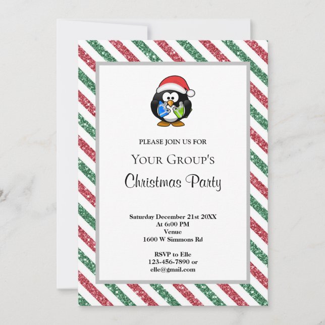 Red/Green Glitter Funny Christmas Party Invitation (Front)