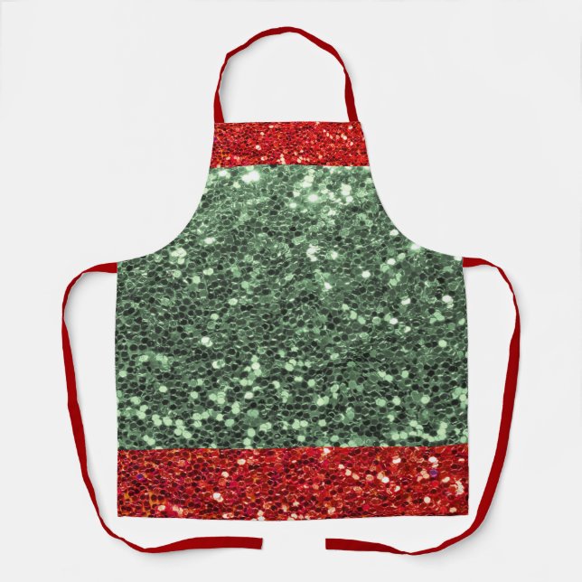 Red Green Glitter Holiday Christmas Cooking Apron (Front)