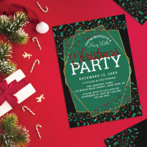 Red Green Glitter Holly Leaves Christmas Party Invitation
