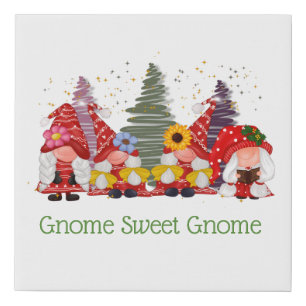 Red Green Gnomes Elf Gnome Sweet Gnome Faux Canvas Print