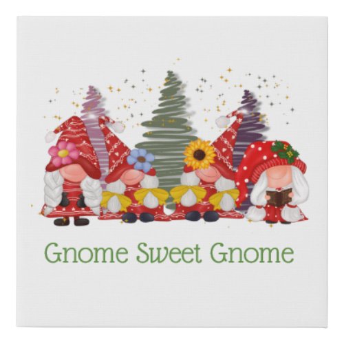 Red Green Gnomes Elf Gnome Sweet Gnome  Faux Canvas Print