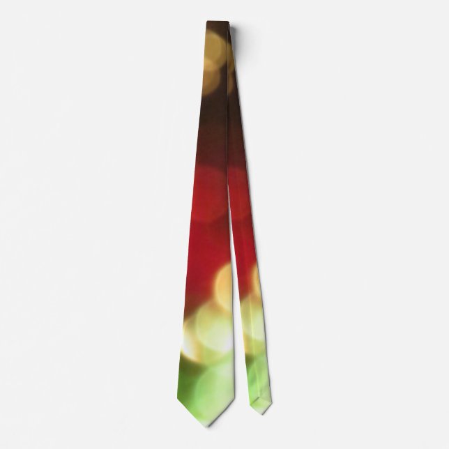 Red, Green, Gold Bokeh Lights and Ornaments Neck Tie (Front)