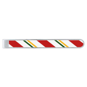 Red Green & Gold Brown Candy Cane Christmas Silver Finish Tie Bar