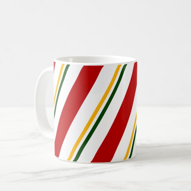  Red Green & Gold Brown Candy Stripes Christmas Coffee Mug (Front Left)