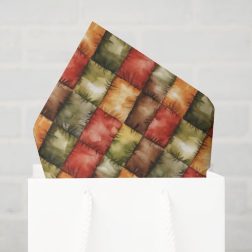 Red Green Gold Brown Squares Birthday Tissue Paper